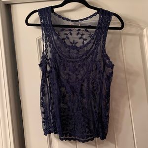Lace Tank Top. Navy.